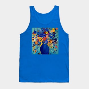 Cute Abstract Flowers in a Blue Vase Still Life Painting Tank Top